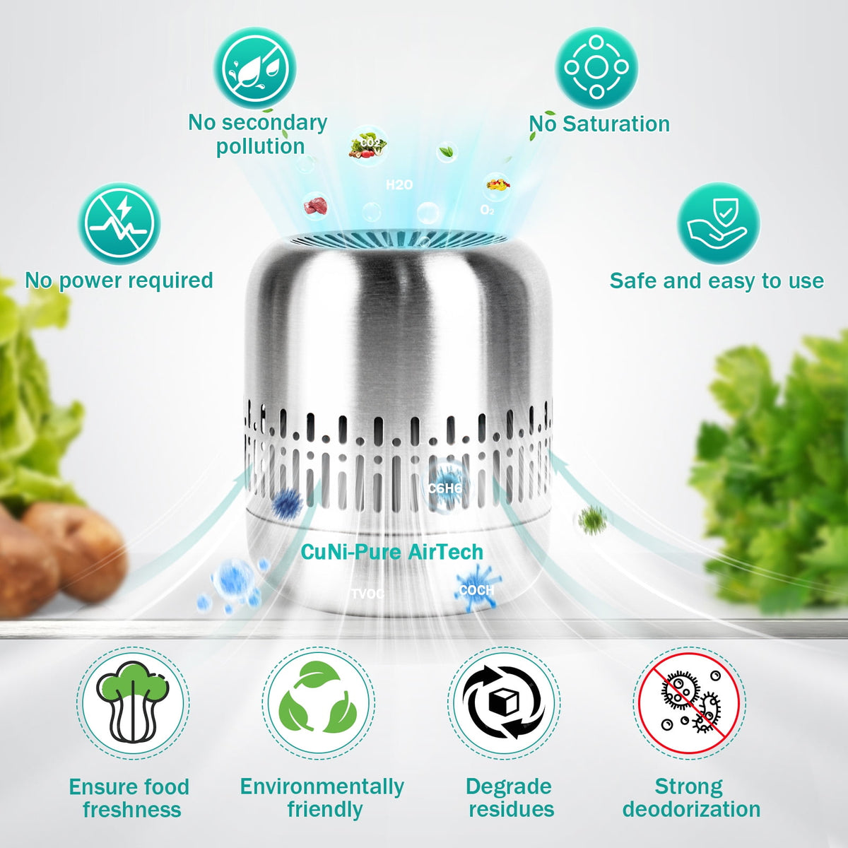 Zookao Refrigerator Deodorizer, Fridge Deodorizer, Better Than Baking Soda Fridge Odor Eliminator, Stainless Steel Odor Absorber for Refrigerator, Freezer, Closet & Car