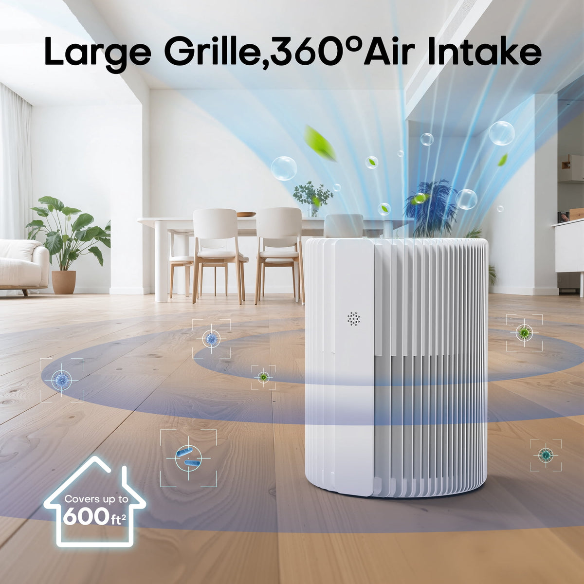 Breezome Air Purifiers for Home , Hepa Air Filter with PM 2.5 Display Air Quality Sensors, Air Cleaner for Dust, Smoke, Pets Hair, Pollen,Bedroom,Office,White